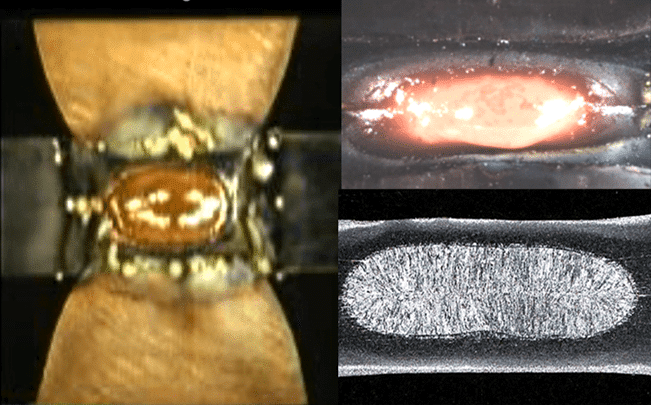 closeup spot welding nugget being formed